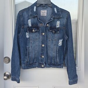 Love Tree Denim Women Jean Jacket Small Distressed 100% Cotton Pockets